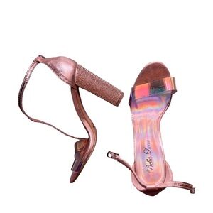 Bella Luna STAN Nude Champagne Bright Rhinestone Chunky Platform Mary Jane Heels